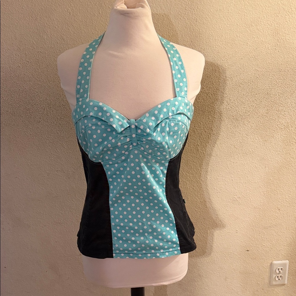 Royal Bones Black and Turquoise Halter Top - Picture 2 of 6